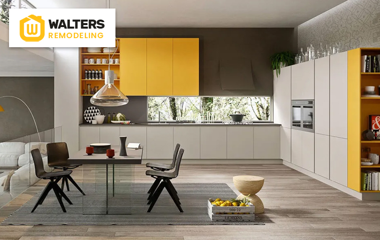 Eco-friendly kitchen featuring sustainable materials, energy-efficient lighting, and natural wood cabinetry.